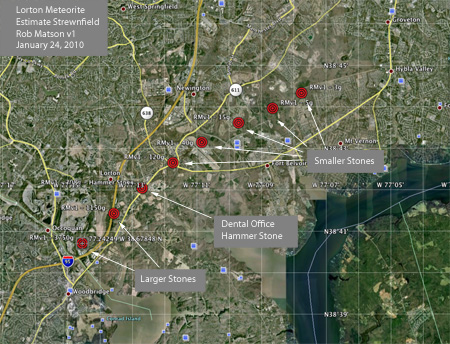 Lorton Meteorite - Estimated Strewnfield v1
