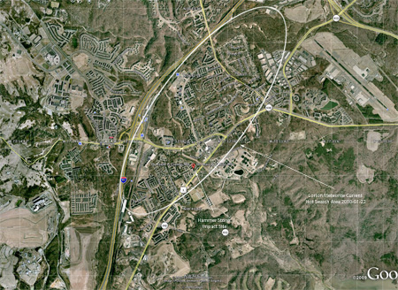 Lorton VA Estimated Strewnfield Map - Hot zone