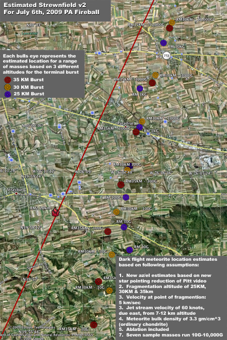 PA Fireball - Strewnfield Estimate v2