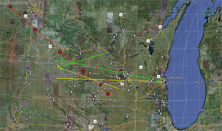 Wisconsin Fireball Ground Track - April 14, 2010