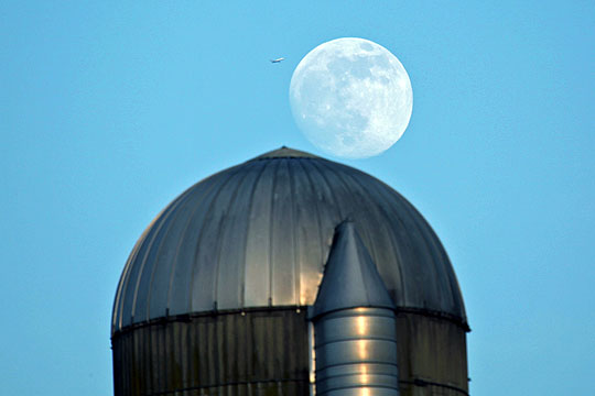 Almost Super Moon over Silo with Plane! - June 21st, 2013